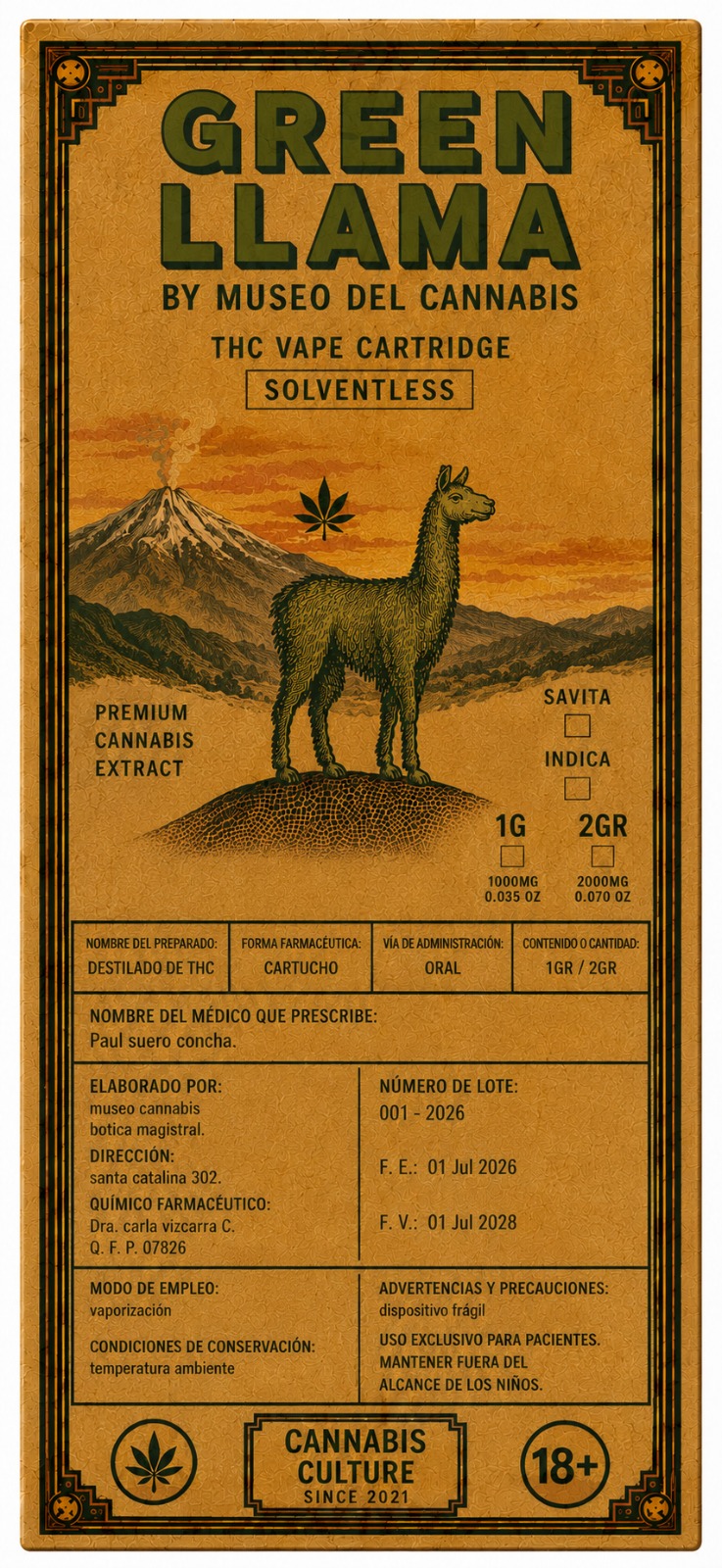 Arte y packaging Green Llama